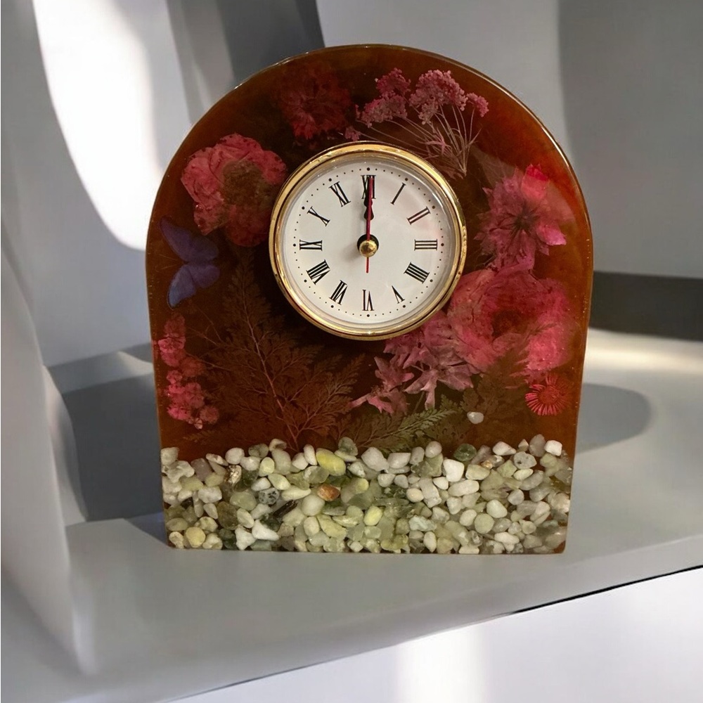 Elegant Burgundy Floral Clock